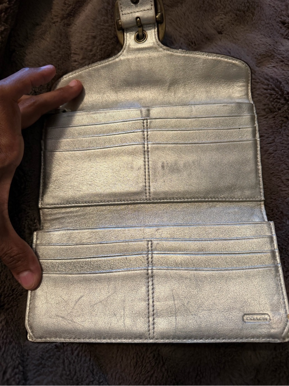 Coach Metallic Silver Leather Shoulder Bag with Matching Wallet - Picture 5 of 15